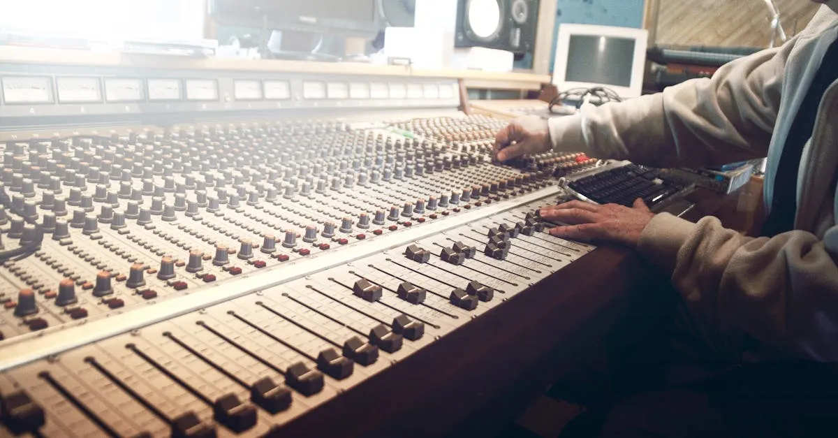 Music production mixing board with faders